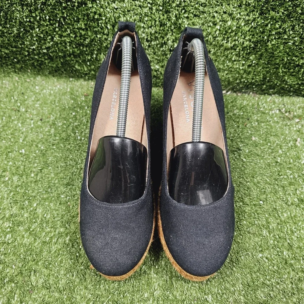 Viscata Barcelona Roses Navy Blue Canvas V Cut Espadrille Wedge Womens 39 US 8